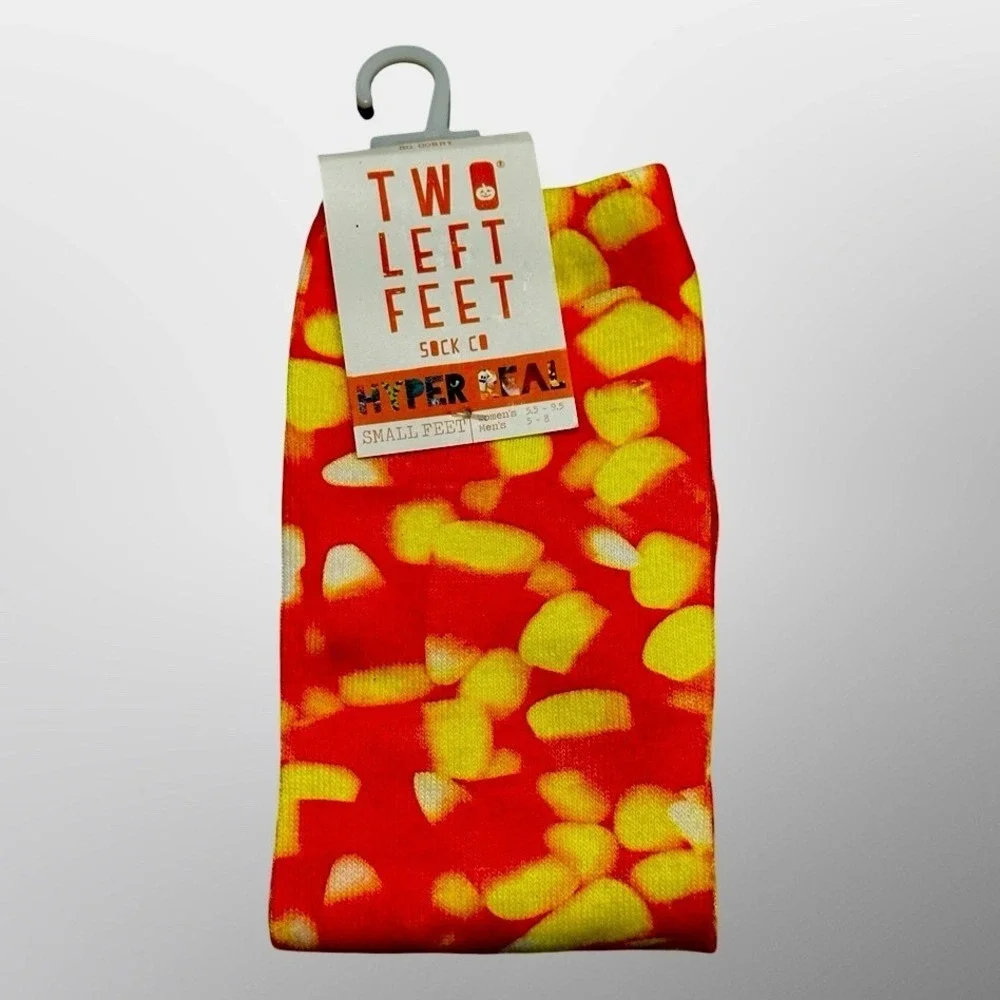 Two Left Feet Hyper Real Candy Corn Novelty Socks, Halloween, (W)5.5-9.5, (M)5-8